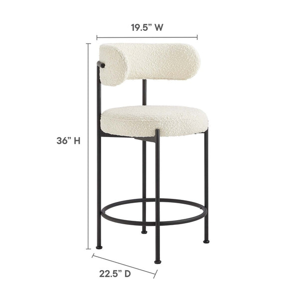 Modway Furniture Albie Boucle Fabric Counter Stools Set of 2 - Chic Ergonomic Design for Modern Dining Comfort Ivory Black EEI-6518-IVO-BLK