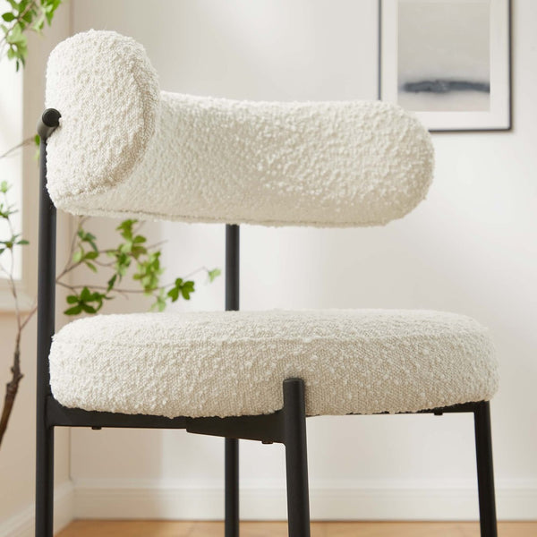 Modway Furniture Albie Boucle Fabric Counter Stools Set of 2 - Chic Ergonomic Design for Modern Dining Comfort Ivory Black EEI-6518-IVO-BLK