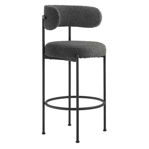 Modway Furniture Albie Boucle Fabric Bar Stools - Set of 2 Charcoal Black 22.5 x 19.5 x 39.5