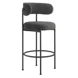 Modway Furniture Albie Boucle Fabric Bar Stools - Set of 2 Charcoal Black 22.5 x 19.5 x 39.5