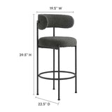 Modway Furniture Albie Boucle Fabric Bar Stools - Set of 2 Charcoal Black 22.5 x 19.5 x 39.5