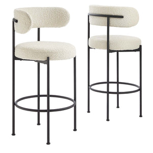 Modway Furniture Albie Boucle Bar Stools Set of 2 - Modern Comfort with Stylish Design for Kitchen & Dining Spaces EEI-6520-IVO-BLK