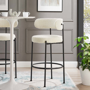 Modway Furniture Albie Boucle Bar Stools Set of 2 - Modern Comfort with Stylish Design for Kitchen & Dining Spaces EEI-6520-IVO-BLK