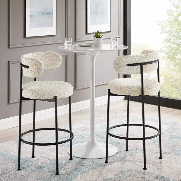 Modway Furniture Albie Boucle Bar Stools Set of 2 - Modern Comfort with Stylish Design for Kitchen & Dining Spaces EEI-6520-IVO-BLK