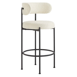 Modway Furniture Albie Boucle Bar Stools Set of 2 - Modern Comfort with Stylish Design for Kitchen & Dining Spaces EEI-6520-IVO-BLK