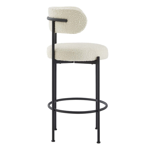 Modway Furniture Albie Boucle Bar Stools Set of 2 - Modern Comfort with Stylish Design for Kitchen & Dining Spaces EEI-6520-IVO-BLK