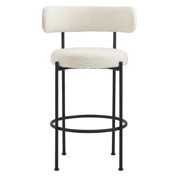 Modway Furniture Albie Boucle Bar Stools Set of 2 - Modern Comfort with Stylish Design for Kitchen & Dining Spaces EEI-6520-IVO-BLK