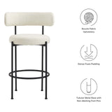 Modway Furniture Albie Boucle Fabric Bar Stools - Set of 2 Ivory Black 22.5 x 19.5 x 39.5