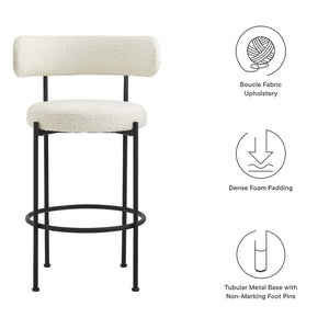 Modway Furniture Albie Boucle Bar Stools Set of 2 - Modern Comfort with Stylish Design for Kitchen & Dining Spaces EEI-6520-IVO-BLK