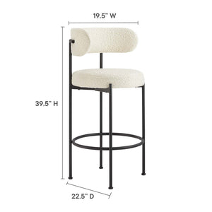 Modway Furniture Albie Boucle Bar Stools Set of 2 - Modern Comfort with Stylish Design for Kitchen & Dining Spaces EEI-6520-IVO-BLK
