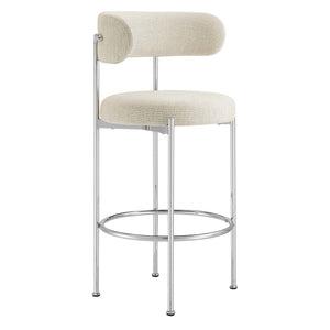 Modway Furniture Albie Fabric Bar Stools - Set of 2 Beige Silver 22.5 x 19.5 x 39.5