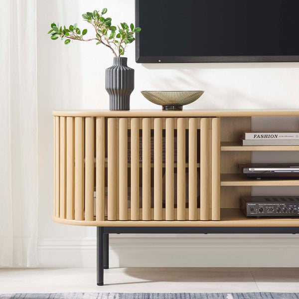 Modway Furniture Fortitude 71" TV Stand - Sleek Media Center with Open Storage, Adjustable Shelves & Stylish Design Oak EEI-6522-OAK