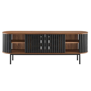 Modway Furniture Fortitude 71" TV Stand - Sleek Media Center with Open Storage, Adjustable Shelves & Stylish Design Walnut Black EEI-6522-WAL-BLK