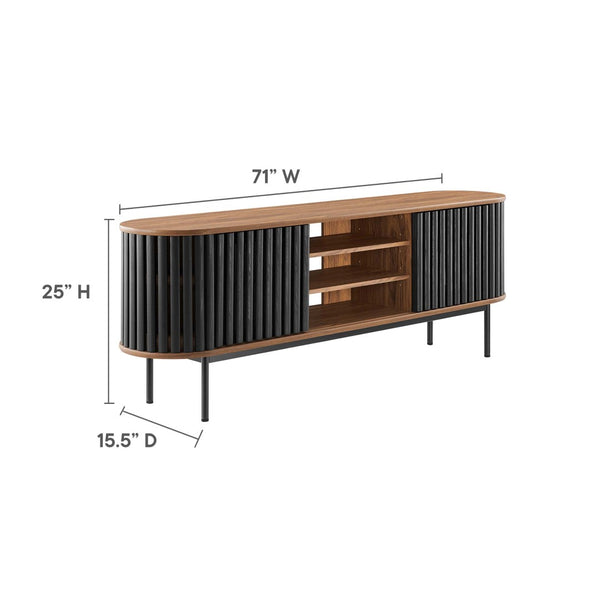 Modway Furniture Fortitude 71" TV Stand - Sleek Media Center with Open Storage, Adjustable Shelves & Stylish Design Walnut Black EEI-6522-WAL-BLK