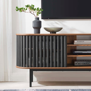 Modway Furniture Fortitude 71" TV Stand - Sleek Media Center with Open Storage, Adjustable Shelves & Stylish Design Walnut Black EEI-6522-WAL-BLK