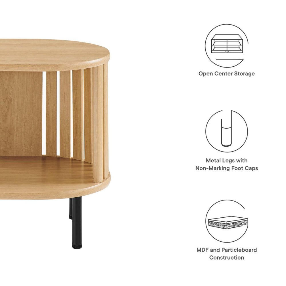 Modway Furniture Fortitude Side Table - Modern Oval Accent with Open Storage, Stylish Design for Living Spaces Oak EEI-6523-OAK