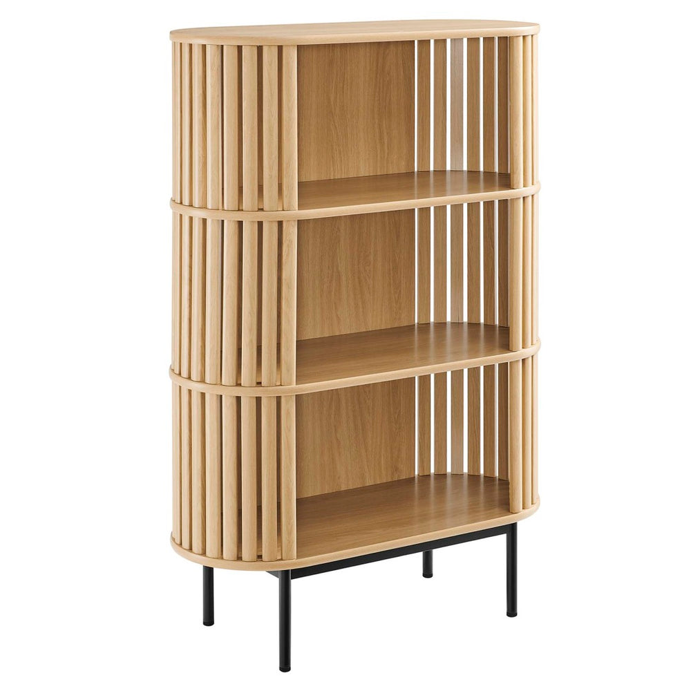 Modway Furniture Fortitude Three Tier Display Cabinet - Modern Open Shelves, Stylish Timber Design, Durable Metal Base Oak EEI-6524-OAK