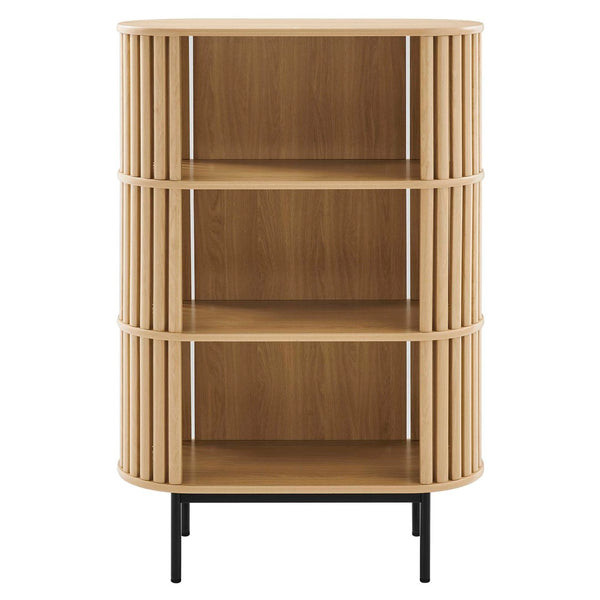 Modway Furniture Fortitude Three Tier Display Cabinet - Modern Open Shelves, Stylish Timber Design, Durable Metal Base Oak EEI-6524-OAK