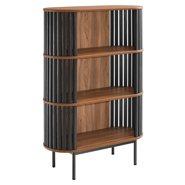 Modway Furniture Fortitude Three Tier Display Cabinet - Modern Open Shelves, Stylish Timber Design, Durable Metal Base Walnut Black EEI-6524-WAL-BLK