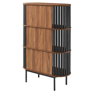 Modway Furniture Fortitude Three Tier Display Cabinet - Modern Open Shelves, Stylish Timber Design, Durable Metal Base Walnut Black EEI-6524-WAL-BLK