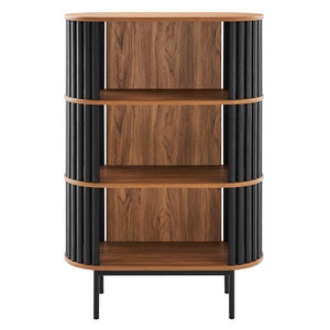 Modway Furniture Fortitude Three Tier Display Cabinet - Modern Open Shelves, Stylish Timber Design, Durable Metal Base Walnut Black EEI-6524-WAL-BLK