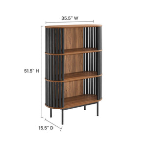 Modway Furniture Fortitude Three Tier Display Cabinet - Modern Open Shelves, Stylish Timber Design, Durable Metal Base Walnut Black EEI-6524-WAL-BLK