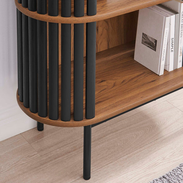 Modway Furniture Fortitude Three Tier Display Cabinet - Modern Open Shelves, Stylish Timber Design, Durable Metal Base Walnut Black EEI-6524-WAL-BLK