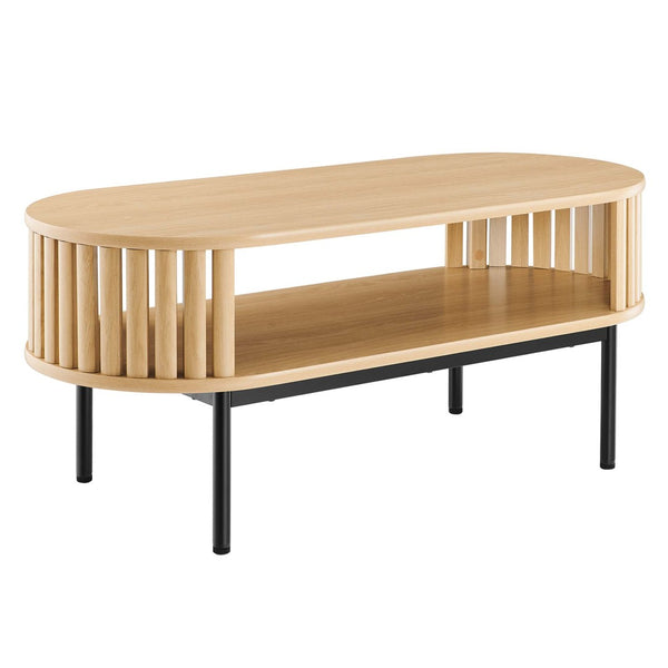Modway Furniture Fortitude Wood Coffee Table - Sleek Oval Design with Open Timber Slat Sides for Modern Living Spaces Oak EEI-6525-OAK