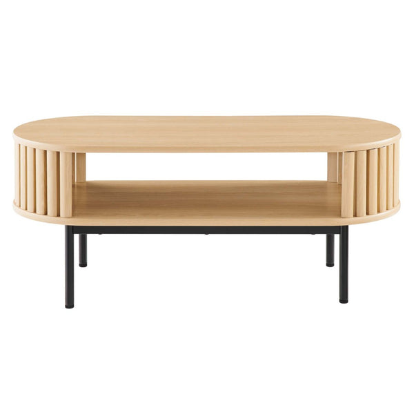 Modway Furniture Fortitude Wood Coffee Table - Sleek Oval Design with Open Timber Slat Sides for Modern Living Spaces Oak EEI-6525-OAK