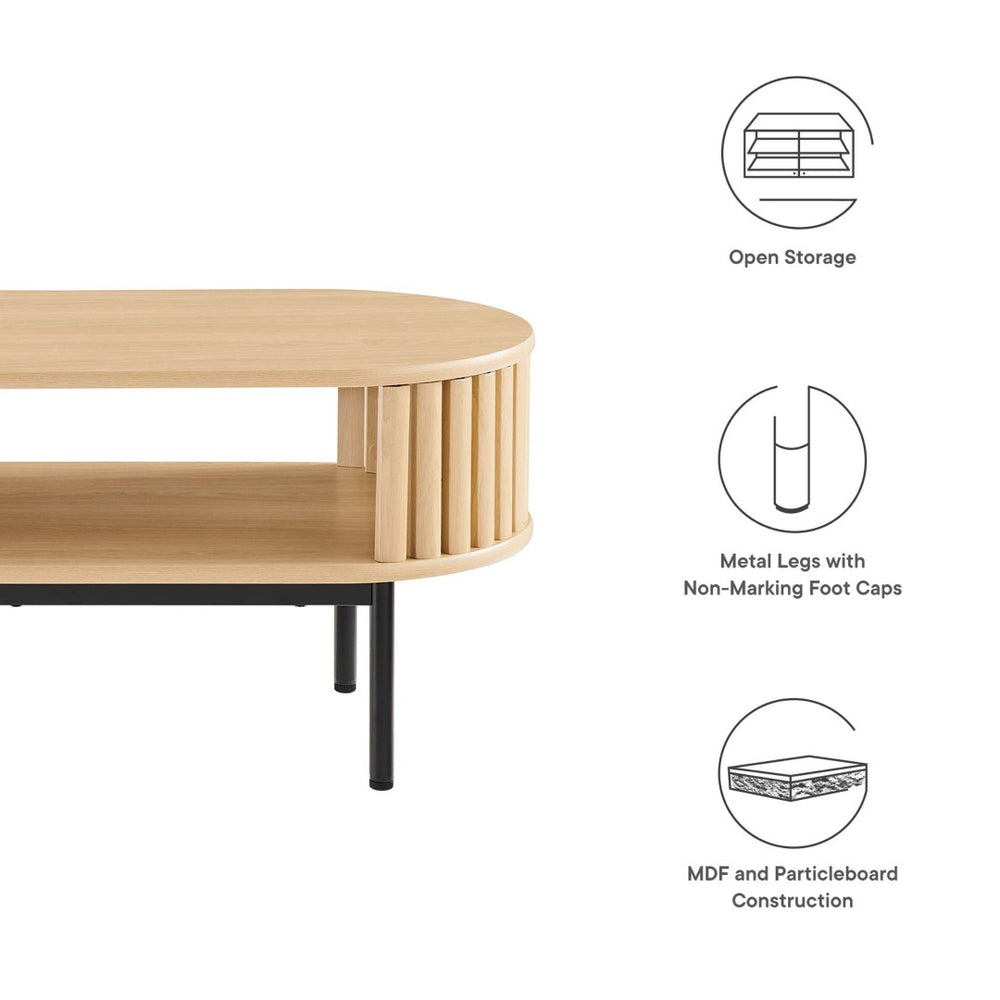Modway Furniture Fortitude Wood Coffee Table - Sleek Oval Design with Open Timber Slat Sides for Modern Living Spaces Oak EEI-6525-OAK