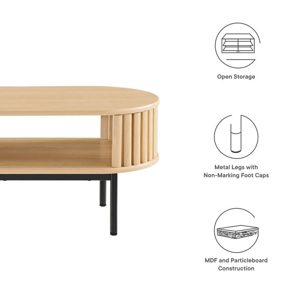 Modway Furniture Fortitude Wood Coffee Table - Sleek Oval Design with Open Timber Slat Sides for Modern Living Spaces Oak EEI-6525-OAK