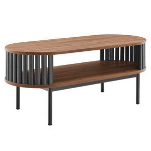 Modway Furniture Fortitude Wood Coffee Table - Sleek Oval Design with Open Timber Slat Sides for Modern Living Spaces Walnut Black EEI-6525-WAL-BLK