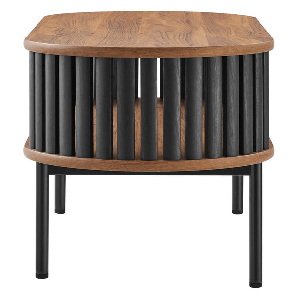 Modway Furniture Fortitude Wood Coffee Table - Sleek Oval Design with Open Timber Slat Sides for Modern Living Spaces Walnut Black EEI-6525-WAL-BLK