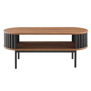 Modway Furniture Fortitude Wood Coffee Table - Sleek Oval Design with Open Timber Slat Sides for Modern Living Spaces Walnut Black EEI-6525-WAL-BLK