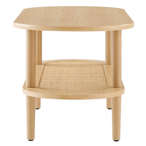 Modway Furniture Torus Oval Coffee Table – Modern Rustic Centerpiece with Rattan Shelf for Stylish Living Spaces Oak EEI-6526-OAK