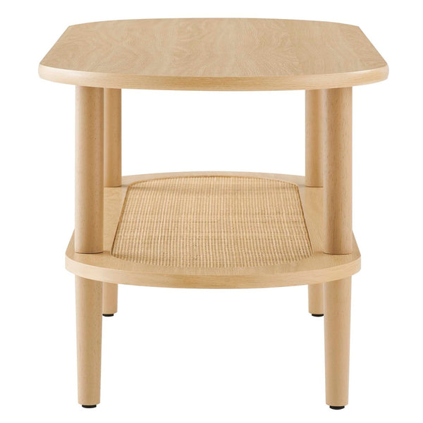 Modway Furniture Torus Oval Coffee Table – Modern Rustic Centerpiece with Rattan Shelf for Stylish Living Spaces Oak EEI-6526-OAK