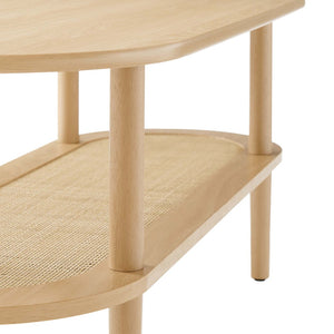 Modway Furniture Torus Oval Coffee Table – Modern Rustic Centerpiece with Rattan Shelf for Stylish Living Spaces Oak EEI-6526-OAK