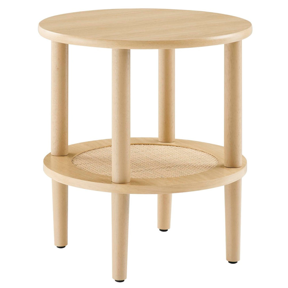 Modway Furniture Torus Round Side Table - Stylish Modern Design with Rattan Shelf for Living Room or Bedroom Use Oak EEI-6527-OAK