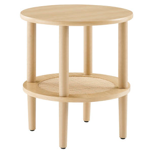 Modway Furniture Torus Round Side Table - Stylish Modern Design with Rattan Shelf for Living Room or Bedroom Use Oak EEI-6527-OAK