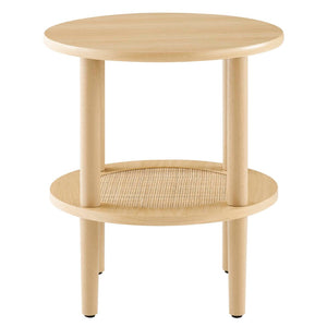 Modway Furniture Torus Round Side Table - Stylish Modern Design with Rattan Shelf for Living Room or Bedroom Use Oak EEI-6527-OAK