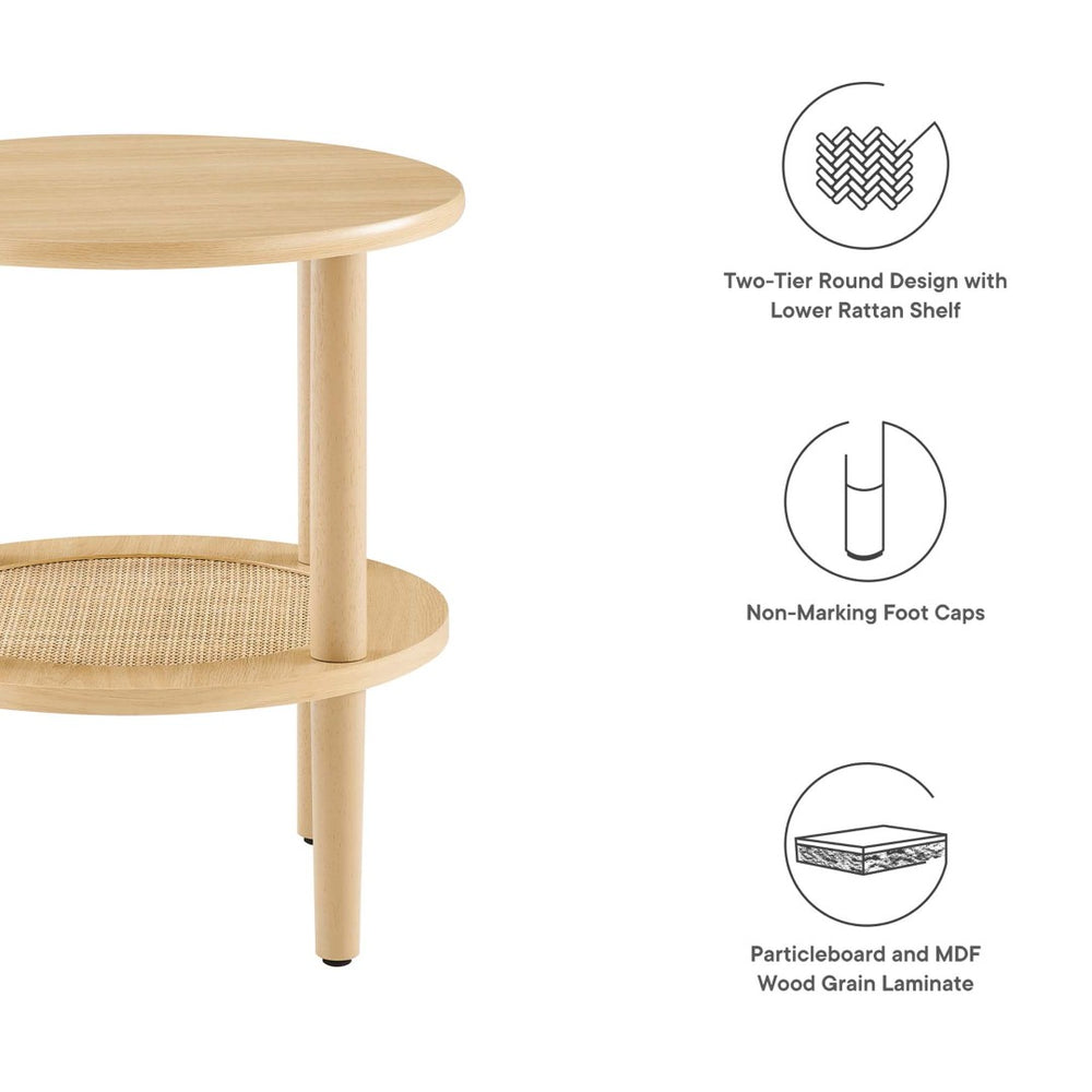 Modway Furniture Torus Round Side Table - Stylish Modern Design with Rattan Shelf for Living Room or Bedroom Use Oak EEI-6527-OAK