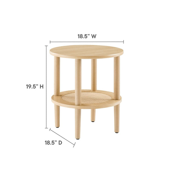 Modway Furniture Torus Round Side Table - Stylish Modern Design with Rattan Shelf for Living Room or Bedroom Use Oak EEI-6527-OAK