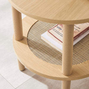 Modway Furniture Torus Round Side Table - Stylish Modern Design with Rattan Shelf for Living Room or Bedroom Use Oak EEI-6527-OAK