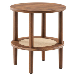 Modway Furniture Torus Round Side Table - Stylish Modern Design with Rattan Shelf for Living Room or Bedroom Use Walnut EEI-6527-WAL