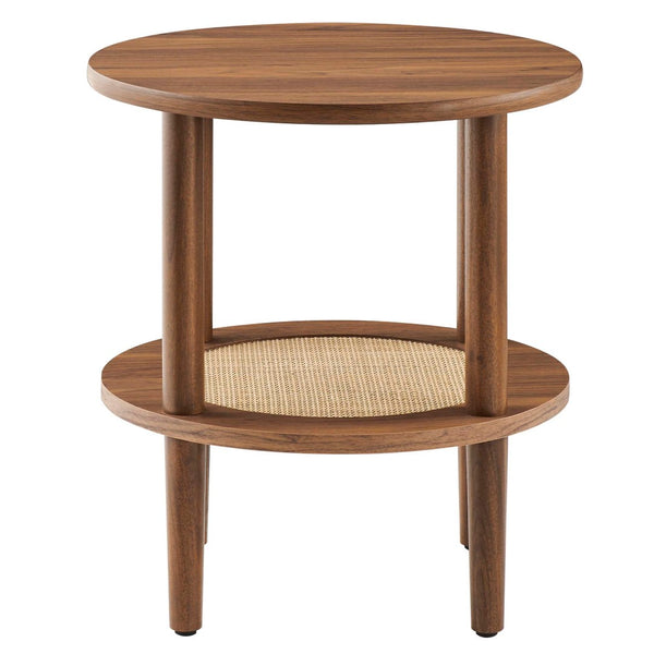 Modway Furniture Torus Round Side Table - Stylish Modern Design with Rattan Shelf for Living Room or Bedroom Use Walnut EEI-6527-WAL