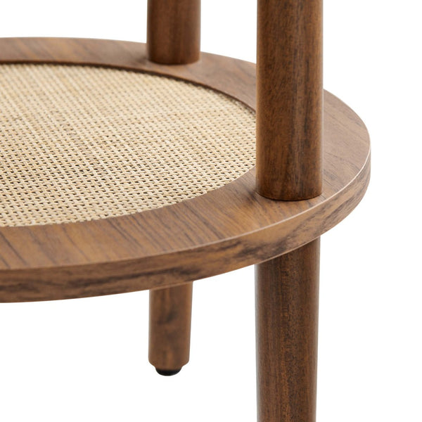 Modway Furniture Torus Round Side Table - Stylish Modern Design with Rattan Shelf for Living Room or Bedroom Use Walnut EEI-6527-WAL