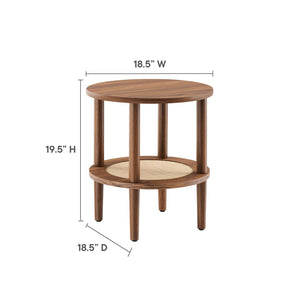 Modway Furniture Torus Round Side Table - Stylish Modern Design with Rattan Shelf for Living Room or Bedroom Use Walnut EEI-6527-WAL