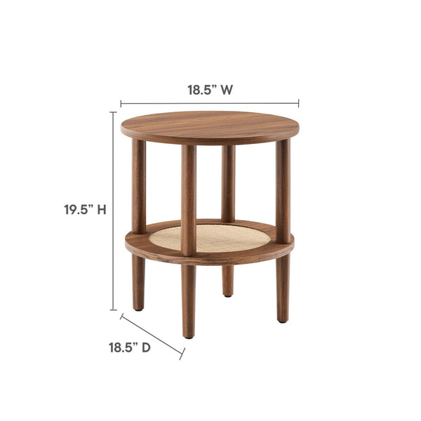 Modway Furniture Torus Round Side Table - Stylish Modern Design with Rattan Shelf for Living Room or Bedroom Use Walnut EEI-6527-WAL