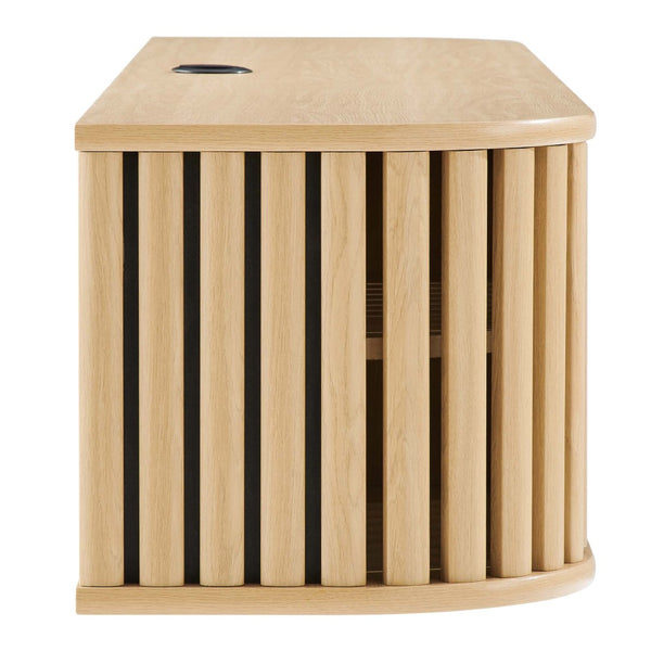 Modway Furniture Fortitude 63" Wall-Mounted TV Stand - Modern Media Console with Cable Management & Storage Solutions Oak EEI-6528-OAK