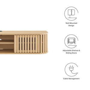 Modway Furniture Fortitude 63" Wall-Mounted TV Stand - Modern Media Console with Cable Management & Storage Solutions Oak EEI-6528-OAK